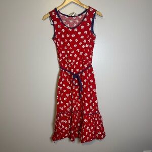 Vintage Sears Red Floral Sleeveless Dress 100% Cotton Sz. 8